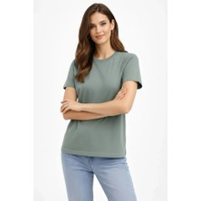 Freedom Storee Bisiklet Yaka Tişört Regular Kalıp Basic Pamuklu Günlük Kullanım T-Shirt - Mint Yeşili