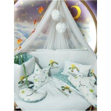 Özgürce Sevimli Gökkuşağı Nakışlı Bebek Uyku Seti ve Cibinlikli Huzurlu Uyku