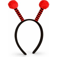 SHC4200 Kırmızı Siyah Uğur Böceği Antenli Taç - Çocuk Uğur Böceği Tacı Mega Ponponlu