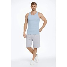 Freedom Storee Erkek Fitilli Atlet Sıfır Yaka Slim Fit Arka Baskılı Spor Atlet - Bebe Mavisi