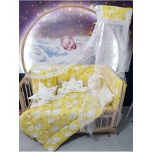 Özgürce Rahat Bebek Uyku Seti 60X120, Cibinlik ve Aparat, Sarı Bulut Yıldız Desen