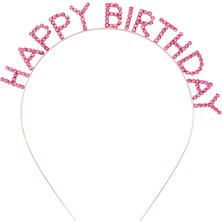 Freedom Storee Pembe Kristal Taşlı Gold Happy Birthday Taçı