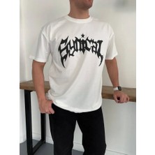 Freedom Storee Erkek Bisiklet Yaka Ön Baskılı Kısa Kollu Tişört Streetwear Günlük Basic Pamuklu T-Shirt - Beyaz