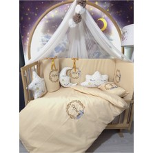 Özgürce Renkli Nakışlı Bebek Uyku Seti 17 Parça, Lüks Cibinlik ve Aparat