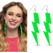 SHC4200 80’ler 90&amp;#39;lar Neon Yeşil Şimşek Küpe 10 cm