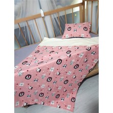 Özgürce Yumuşak Bebek Uyku Seti 4'lü, Pembe Gri, Battaniye, Çarşaf, Yastık Kılıfı