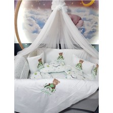 Özgürce Renkli Nakışlı Bebek Uyku Seti, Cibinlik ve Ayıcık Gökkuşağı Tasarımı