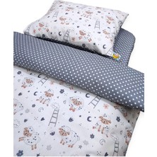 Özgürce Pamuklu Çocuk Yatak Seti, Kuzular Desenli, Gri Puantiyeli, Yatak ve Çarşaf Takımı