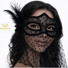 NW NessiWorld Siyah Dantel Tüllü Peçeli Parti Maskesi