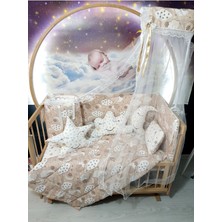 Özgürce 60X120 Bebek Uyku Seti, Cibinlik ve Aparat, Kahverengi Bulut Yıldız Desen