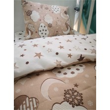 Özgürce Kahverengi Ay Yıldızlı Pamuklu Bebek/çocuk Yastık Çarşaf Yorgan Seti 70X130