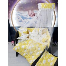 Özgürce Bebek Uyku Seti, Cibinlikli Bulut Desen, 12 Parça, Park Beşikleri Uyumlu