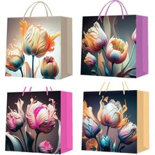 Freedom Storee Büyük Boy Lale Desenli Karton Hediye Çantası