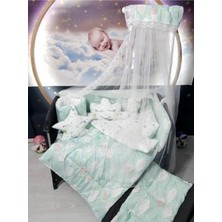 Özgürce 70X120 Bebek Uyku Seti, Bulut Desenli, Cibinlikli, 12 Parça, Park Beşiklere Uyum