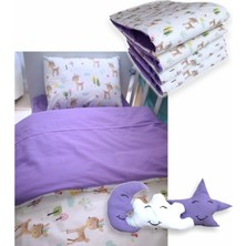 Özgürce Yumuşak ve Rahat 50X90 Pamuklu Beşik Uyku Seti, 10 Parça, Mor