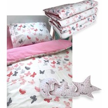 Özgürce Yumuşak ve Rahat 70X120 Pamuklu Park Beşik Uyku Seti Pembe Kelebekli (10 Parça)