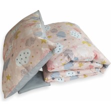 Özgürce %100 Pamuk Bebek/çocuk 60X120 Beşik Yastık Çarşaf Yorgan Somon Ay Yıldız Gri