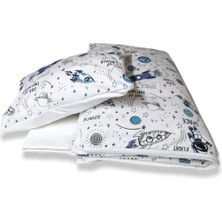 Özgürce Yumuşak ve Rahat 100% Pamuk Çocuk Yatak Seti, Uzay ve Beyaz Temalı