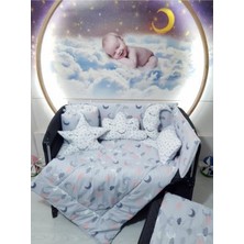 Özgürce 70X120 Bebek Uyku Seti, Ay Desenli, Park Beşiklere Uyumlu, 10 Parça