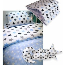 Özgürce Yumuşak Pamuklu 70X120 Beşik Uyku Seti, Mavi Gri Yıldızlar, 10 Parça