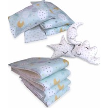 Özgürce Yeşil Ay Yıldızlı 80X130 Pamuklu Mobilya Beşik Uyku Seti (10 Parça)