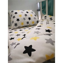 Özgürce Pamuklu Çocuk Beşik Yatak Seti, Sarı Gri Yıldız Desenli, Rahat ve Şık