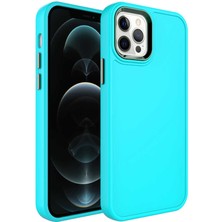 Yıldız Store iPhone 12 Pro Max Uyumlu Metal Çerçeve ve Buton Tasarımlı Sert Ydst Botox Kapak-Turkuaz