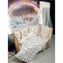 Özgürce 70X130 Bebek Uyku Seti, Ay Yıldız Desenli, 11 Parça, Cibinlikli, Rahat Uyku