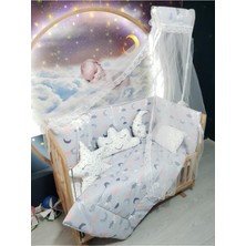 Özgürce 60X120 Bebek Uyku Seti Ay Desenli Cibinlikli 11 Parça, Beşik Hariç