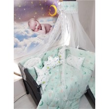 Özgürce 70X110 Bebek Uyku Seti, Cibinlikli, Ay Desenli, Park Beşiklere Uyumlu, 12 Parça