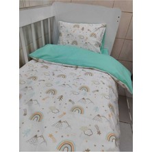 Özgürce Pamuklu Çocuk Beşik Yatak Takımı, 90X180, Kahverengi ve Mint Renkli