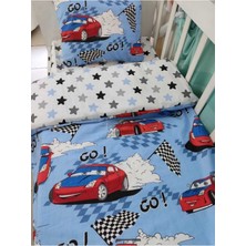 Özgürce Renkli Çocuk Yatak Takımı, Pamuklu, Yıldızlı, Arabalı, Yastık ve Çarşaf Seti