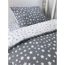 Özgürce Pamuklu Bebek/çocuk Yastık ve Yatak Seti, Gri Beyaz Yıldızlı
