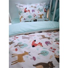 Özgürce Doğa Desenli Mint Yeşili 60X120 Çocuk Yastık ve Yatak Seti