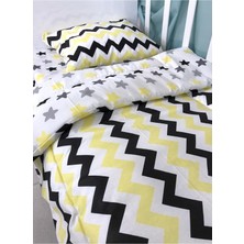 Özgürce Pamuklu Çocuk Beşik Yastık ve Yorgan Seti, Sarı Siyah Zikzak Desen
