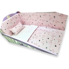 Özgürce Yumuşak Pamuk Bebek Beşik Uyku Seti, Pudra Pembe, Ay Yıldız Desenli, 70X130