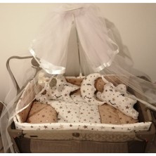 Özgürce Yumuşak Pamuklu 70X110 Çocuk Beşik Uyku Seti, Kahverengi Yıldız Desenli