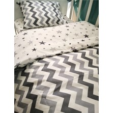 Özgürce Yumuşak Pamuk Bebek Yastık ve Çarşaf Seti, 70X120, Gri Beyaz Zikzak Desen