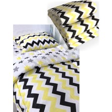 Özgürce Yumuşak Pamuklu 70X130 Beşik Kenar Koruma Uyku Seti, Sarı Siyah Zikzak Desen
