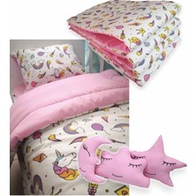 Özgürce Pamuklu 70X130 Bebek Uyku Seti, Unicorn Pembe, 10 Parça, Beyaz