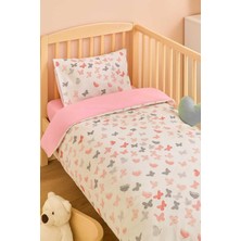 Özgürce Yumuşak Pamuklu Çocuk Yastık ve Yatak Seti, Pembe Kelebek Detaylı, 120X200