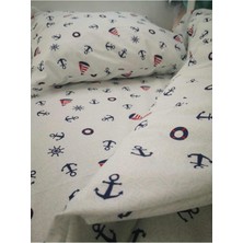 Özgürce Pamuklu Bebek ve Çocuk Yastık Çarşaf Yorgan Seti Denizci Deseni 70X130