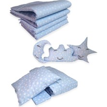Özgürce Mavi Yıldızlı Pamuklu 70X130 Bebek Beşik Uyku Seti (10 Parça, Yorganlı)
