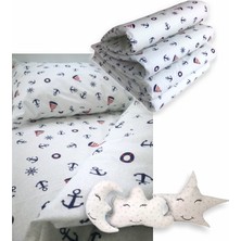 Özgürce Pamuklu 90X130 Çıpa Mobilya Beşik Uyku Seti 10 Parça Denizci Temalı