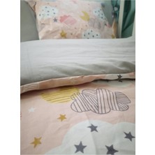 Özgürce Pamuklu Çocuk Beşik Yastık ve Çarşaf Seti, Somon Desen, Grili, Yorganlı