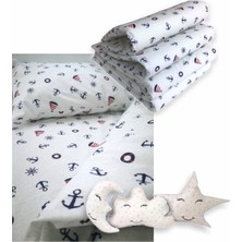 Özgürce Pamuklu 90X130 Beşik Uyku Seti, Denizci Çıpalı, 10 Parça, Yorganlı