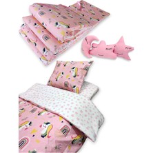 Özgürce Pamuklu 70X110 Park Beşik Uyku Seti, Pembe Unicorn, 10 Parça, Yorganlı