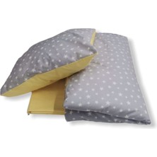 Özgürce Yumuşak 100% Pamuklu Çocuk Yastık ve Çarşaf Seti, 120X200, Gri ve Sarı