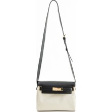 Krem Kanvas Deri Çapraz Çanta