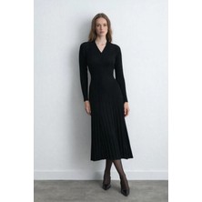 Gusto Triko Fitilli Yün Elbise - Siyah